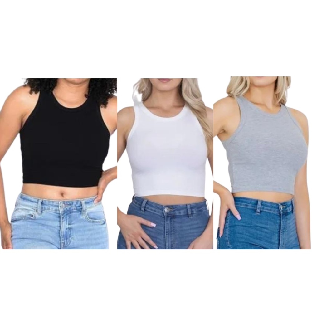 Women’s Ribbed Crop Top Tank Set of 3